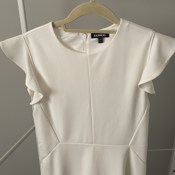 Express White Ruffle Fit and Flare Dress - Picture 3 of 6